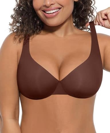 FeelinGirl Unlined Bra for Women Underwire Support Comfortable No Padded Seamless T-Shirt Everyday Bras Mocca 34DDD
