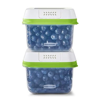 Rubbermaid 2114738 FreshWorks Saver, Medium Short Produce Storage Containers, 2-Pack, 4.6 Cup, Clear