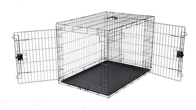 Amazon Basics Portable, Collapsible Metal Wire Dog Crate with Removable Tray, Double Door, Easy to Assemble, Divider Panel for Large Dogs, 42" x 28" x 30", Black
