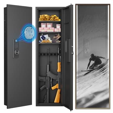 53" Hidden Wall Safe - Heavy Duty Fireproof Gun Safe with Digital Lock & Keypad, Electronic Steel Safe for Home Business, Concealed Security for Cash, Jewelry (53" Fingerprint + Digital Lock - Black)