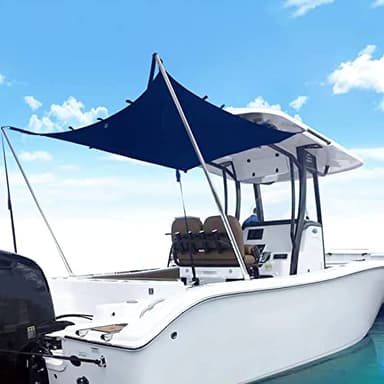 TeBaisea Boat Sun Shade Kit Boat Canopy, T-Top Boat Cover with Stainless Steel Telescopic Rod Foldable, High-Tech Polyester Fiber, Anti-Ultraviolet Dark Blue(70"×82"×59")