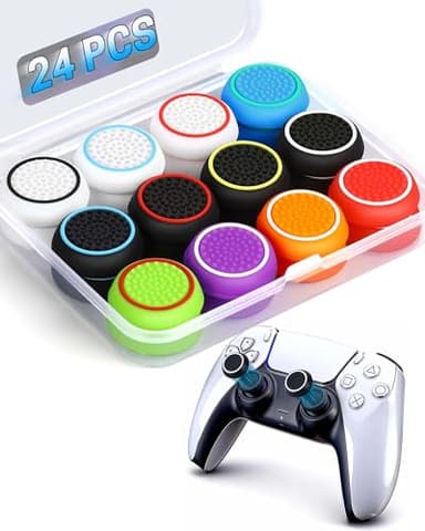 24 PCS Premium Silicone Thumb Grips for PS4/PS5/Xbox Controller, Rainbow Non-Slip Joystick Caps & Thumbstick Grips, Ultimate Comfort & Protection
