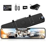 WOLFBOX G890 12" 3 Channel Mirror Dash Cam, 2K Triple Rear View Mirror Camera, 4K Dash Cam Mirror Front and Rear with Hardwire Kit, Touch Screen Backup Camera with Motion Detection, GPS & 64GB Card