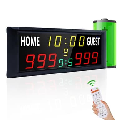 YZ 16” Large Electronic Scoreboard with Remote, Bright LED Scoreboard for Outdoor Games, Digital Scoreboard with Timer Clock, Portable Score Keeper for Football/Basketball/Cornhole/Volleyball