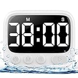 HAUKINIX Shower Timer Waterproof Bathroom Toilet Timer Digital Kitchen for Wall Mount, Study w/Foldable Stand, Countdown Stopwatch w/Suction Cup for Swim, Rechargeable, White