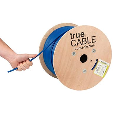TRUE CABLE Cat6A Shielded Plenum Bulk Ethernet Cable (CMP), Overall Aluminum Foil Shield (F/UTP), 1000ft, Blue, 23AWG Solid Bare Copper, 750MHz, 10Gbps, PoE++ (4PPoE), ETL Listed