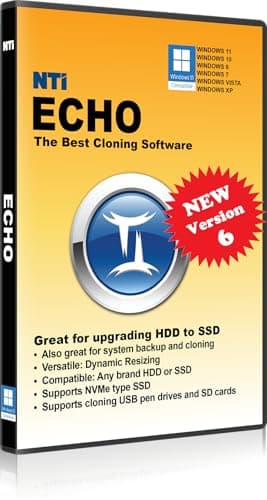 NTI Echo 6 | Disk Cloning & Migration Software | Make an exact copy of HDD or SSD with Dynamic Resizing | Download Card | Lifetime License (Not 1-Year Subscription!)