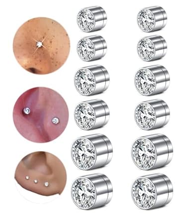 MODRSA Fake Nose Ring Stud Earrings - Silver Helix & Conch Studs - 3mm, 4mm, 5mm