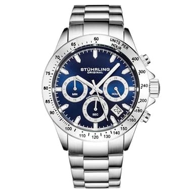 Stührling Original Men’s Chronograph Watch Stainless Steel Bracelet with Screw Down Crown and Water Resistant to 100 M. Analog Dial Quartz Movement