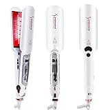 DORISILK Professional 2 Tourmaline Ceramic Flat Iron - Steam and Infrared Heat for Straightening, Curling, Dual Voltage Control (White)