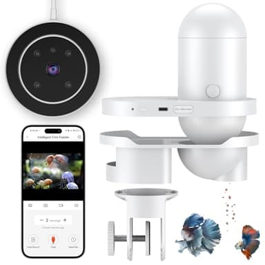 Pawfly WiFi Automatic Fish Feeder for Aquariums, Smart Auto Fish Food Dispenser with App Control 2.5 K HD Video & Timer, 230 mL Vacation Feeder for Powder Pellets & Small Pillars, USB Powered