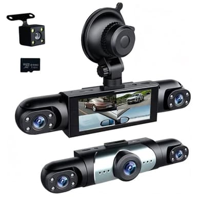 360° Full View Dash Cam Front and Rear Inside, 4 Channel Dashcam 1080P Full HD Dash Camera for Cars with Infrared Lamps Night Vision G-Sensor, Parking Mode, 64GB SD Card Car Accessories