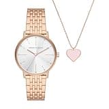 Armani Exchange A|X Women's Three-Hand Rose Gold-Tone Stainless Steel Watch and Necklace Gift Set (Model: AX7145SET)