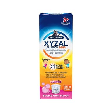 Xyzal Children's 24 Hour Allergy Relief Medicine for Kids, Levocetirizine Dihydrochloride Liquid Antihistamine, Bubble Gum, 10 Fl. oz.