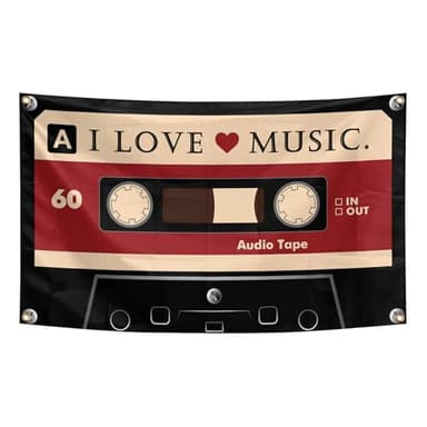 I LOVE MUSIC Flag 3×5 FT Banner Funny Tapestry with Four Grommets For Room Teen Girls Indoor Outdoor Party Bedroom And College Dorm Decor