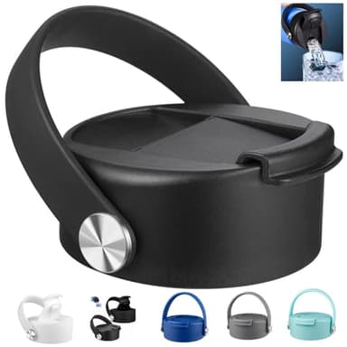 Flip Lid for Hydro Flask Wide Mouth, Lids with Flex Handle for Hydroflask 12 16 20 32 40 64 oz Bottle, Replacement Chug Cap Screw Top, Easy to Carry, Leak-Proof BPA-Free Bottle Accessories, Black