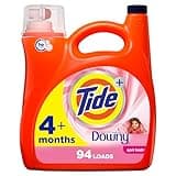 Tide plus Downy Liquid Laundry Detergent Soap, April Fresh Scent, HE Compatible, 94 Loads, 132 fl oz, Tide Laundry Detergent, Liquid Laundry Detergent (Packaging May Vary)
