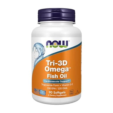 NOW Foods Supplements, Tri-3D Omega™, Triglyceride Form of Omega-3 Fish Oil + Vitamin D-3, Molecularly Distilled, 90 Softgels