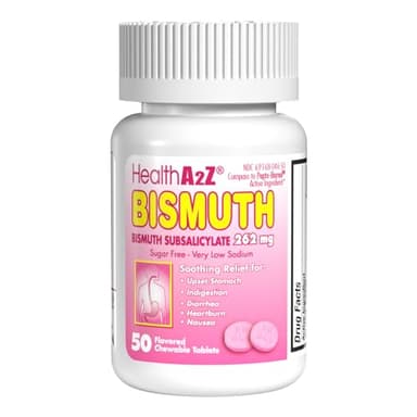 HealthA2Z® Bismuth | Bismuth Subsalicylate 262mg | Multi-Symptom Relief | (50 Count (Pack of 1))