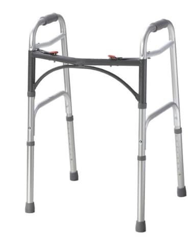 Drive Medical 2-Button Standard Foldable Walker for Seniors & Adults - Adjustable Legs - Lightweight Aluminum Construction - 350 Lb Weight Capacity - Basic Walking Aid - Silver