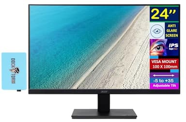 acer 24" FHD IPS Monitor with 4 ms Response Time, Anti-Glare, Adaptive Sync, Integrated Speakers, VESA Mount (100x100mm) & Dockztorm USB Port Expander, VGA, HDMI, Black Color