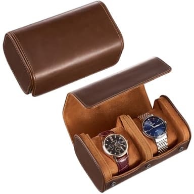 ProCase Watch Travel Case, 2 Slots PU Leather Watch Roll Box for Men, Portable Watch Holder Organizer, Gifts Ideas -Brown