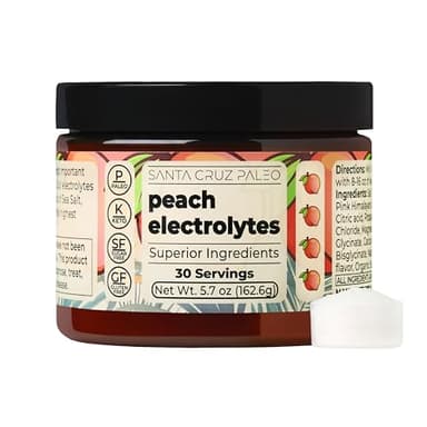 Santa Cruz Paleo Electrolyte Powder, Peach Flavor, Sugar Free Hydration Drink Mix with Himalayan Pink Salt, Sea Salt, Magnesium Glycinate, Potassium Chloride, Sweetened with Stevia, 30 Servings