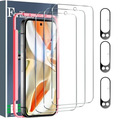 Ferilinso Full Coverage 3 Pack Screen Protector for Google Pixel 9 Pro [Phone Case Friendly], 3 Pack Tempered Glass Camera Lens Protector Accessories [Auto- Dusting & Adhesive]