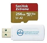 SanDisk Micro SD 256GB Extreme UHS-I Memory Card Compatible with Samsung Galaxy A24, A14 5G, A54 5G, A34 5G Model Phones SDSQXAV-256G-GN6MN - Bundle with 1 Everything But Stromboli MicroSDXC Reader