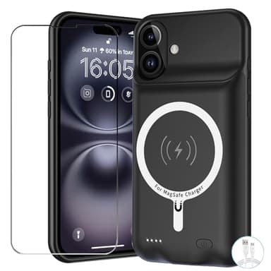 Battery Case for iPhone 16, Upgraded 10000mAh Battery Pack Rechargeable Charger Case Support Carplay with Wireless Charging Compatible for iPhone 16 (6.1 inch) External Battery Charging Case (Black)