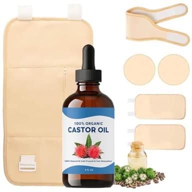 Tavio Castor Oil Pack, Celara Castor Oil, Liver Wellness Pack Wrap Kit, Organic Cotton Reusable Pads Kit for Hot/Cold Compress, Muscle Relaxation & Detox (1)