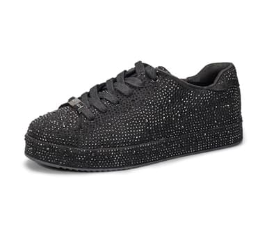 LUCKY STEP Platform Rhinestone Fashion Glitter Sneakers | Sparkly Bling Bedazzled Wedding Bridal Shiny Shoes for Women (Black Rhinestone,8)