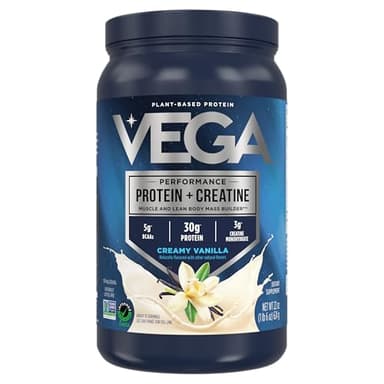 Vega Protein + Creatine - 30g Plant-Based Protein, Vanilla, 13 Servings, 3g Creatine, 5g BCAAs, Vegan, Keto, Gluten Free, Dairy Free, Low Carb, for Muscle Growth & Repair, Drink Mix, 22oz