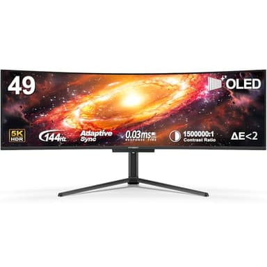 INNOCN 49" OLED Ultrawide Curved Monitor 5K2K 5120 x 1440p 144Hz, 0.03ms, Computer Monitor for AI PC, USB Type C 90W, HDMI 2.1, DisplayPort, USB Hub, Speakers, Adaptive-Sync, Adjustable Stand, Black
