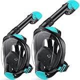Greatever G2 Adults Kids Full Face Snorkel Mask 2 Pcs,Snorkeling Gear with Latest Dry Top System,Foldable 180 Degree Panoramic View,Safe Breathing,Anti-Leak&Anti-Fog Snorkeling Mask with Camera Mount