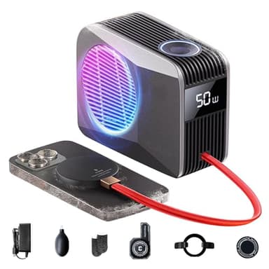 Phone Cooler for Gaming, Live Streaming, 50W Magnetic Cell Phone Cooler with Low Noise Liquid Cooling Radiator for iPhone MagSafe Series/Android/iPad/Tablet, with RGB Cooling Fan (Gray)