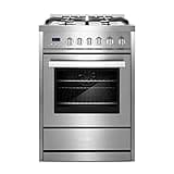 COSMO COS-244AGC 24 in. Nebula Collection 2.73 cu. ft. Gas Range, 4 Burners, Rapid Convection Oven, Cast Iron Grates in Stainless Steel