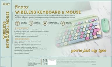XO Poppy Wireless Keyboard & Mouse, Retro Typewriter Styler, Compatible with Most Devices, Tablets and Phones, Windows, Apple and Android, Both USB A and C