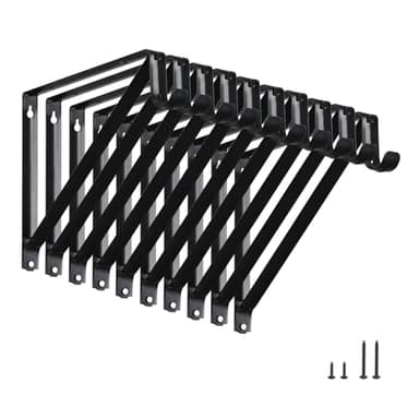 HOME MASTER HARDWARE Heavy Duty Closet Shelf Rod Brackets 10 Pack,Wall Mounted Closet Shelves Support Brace with Hook,10-3/4 in Black Bracket with Screws