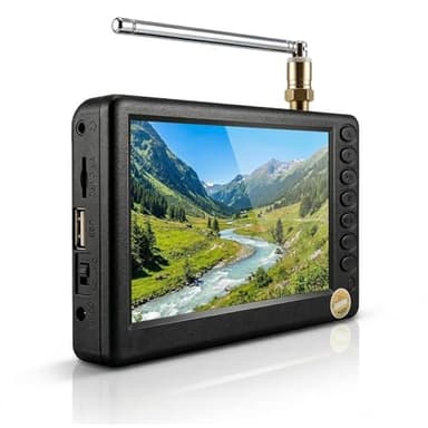 5'' Digital TV, 1080P 2 in 1 with FM Radio, Rechargeable Battery, USB, Headphone Jack, Memory Card Slot, for Kids, Car, Outdoor, Travel