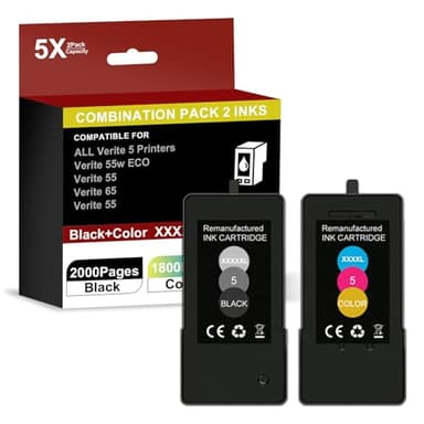 DMAOCO High Capacity Verite 5 Ink Cartridge Replacement for Verite 5 XXXXXL for Verite 55W ECO Verite 55 Eco Verite 65 XXXXXL Verite 55 XXXXXL Plus (2Pack 1Black 1Color)