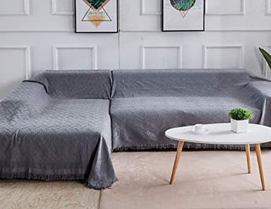 Rose Home Fashion Geometric Jacquard Sectional Couch Covers for Sectional Sofa - 2 Pieces Washable L Shape Couch Cover Blanket with Tassels, Furniture Protector for Dogs (X-Large, Dark Gray)