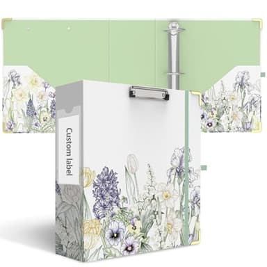 3 Inch 3 Ring Binder, Cute 3'' Round Binders with Low Profile Clipboard with Storage, 2 Interior Pockets, Binder Organizer for School Office Supplies(Purple Flower)