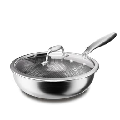 COOKER KING 12-Inch Wok with Lid, Hybrid Nonstick Wok Professional Grade, Stainless Steel Woks & Stir-Fry Pans, Stay-Cool Handle, Dishwasher & Oven-Safe,Compatible with All Cooktops