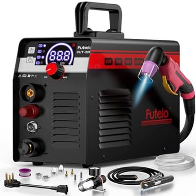 Futelo Plasma Cutter 55A, Non-Touch Pilot Arc Plasma Cutter Machine, 110V/220V Dual Voltage, Large LED Display, IGBT Inverter, 1/2” Clean Cut, Portable Plasma Cutting Equipment