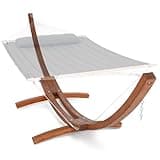 SUNCREAT 14 ft Wooden Hammock Stand Only, Heavy Duty Larch Wood Arc Hammock Stand with Chains and Carabiners, 475 lbs Capacity