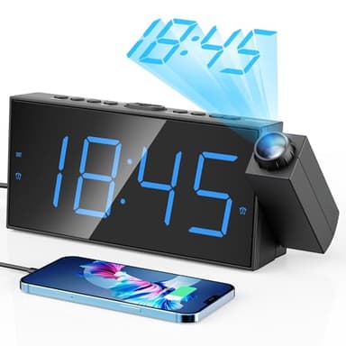 Digital Projection Alarm Clocks for Bedrooms - Large LED Display, 180° Rotatable Projector, 5-Level Dimmer,USB Charger,Battery Backup,Loud Dual Alarms for Kids Elderly,Heavy Sleepers,Snooze,12/24H,DST