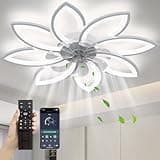 SPEVCH 35" Ceiling Fans with Lights Remote, Modern Ceiling Fans with Lights, Bladeless Ceiling Fans Light, Low Profile Ceiling Fan with Light, Flush Mount Ceiling Fan for Bendroom (White)