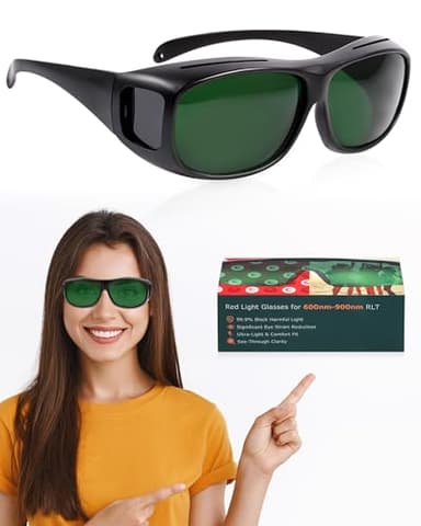 LIGHTMEUP Red Light Therapy Glasses, Superior Eye Protection for Infrared & LED Light Sessions–Blocks 200-2000nm Harmful Wavelengths,Maintain Visibility, Lightweight Comfortable Red Light Goggles