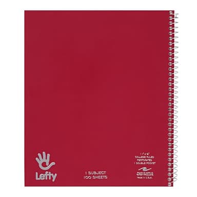 ROARING SPRING Lefty Spiral Notebook, Left-Handed One Subject Notebook, 11" x 9", 100 Sheets, College-Ruled, Perforated, Assorted Saranac Covers, Made in USA